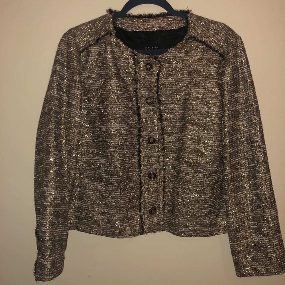 Zara Basic Collection Gold Tweed Boucle Blazer